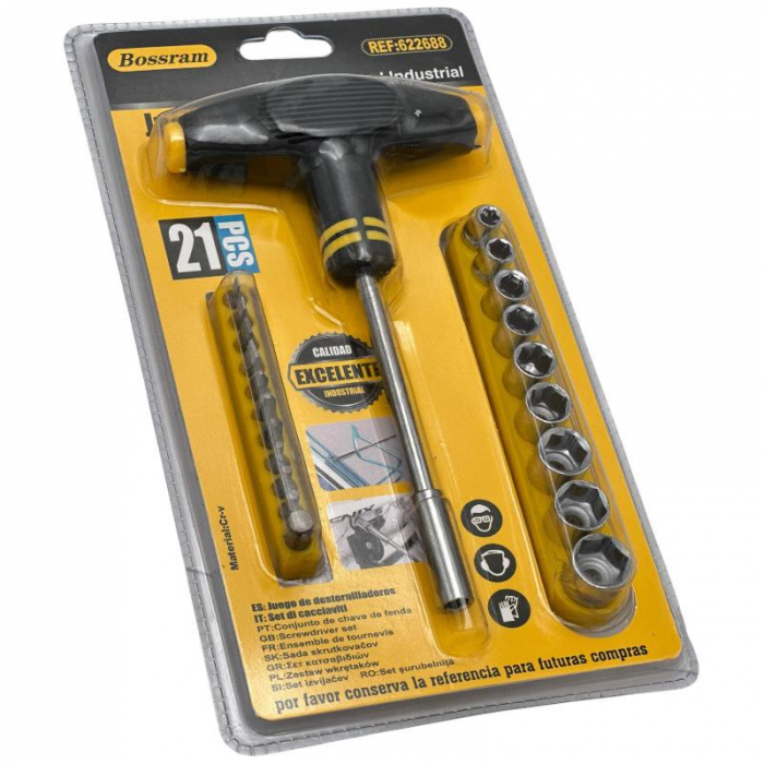 Set surubelnita in T Bossram 21 piese cu biti si tubulare, calitate industriala pentru lucrari precise,  [2]
