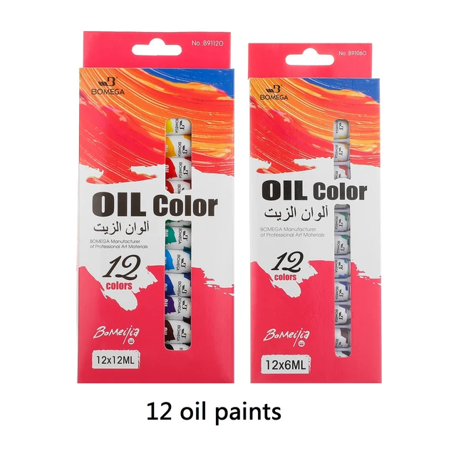 Set tempera Bomega Oil Color, 12 culori x 12ml – vopsea intensa pentru pictura si proiecte artistice,  [2]