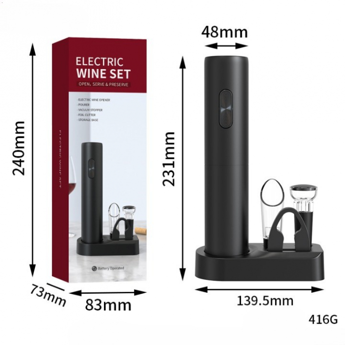 Set Tirbuson Electric din 5 piese, , Deschizator Electric, cu Baterii, Multifunctional, 23x14cm, Negru [2]