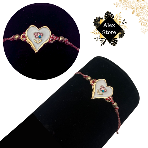 Set12 Bratari Martisor Inimioara cu o floricica, cu margele, snur reglabil  [4]