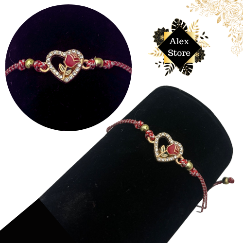 Set12 Bratari Martisor Inimioara cu o floricica, cu margele, snur reglabil  [3]