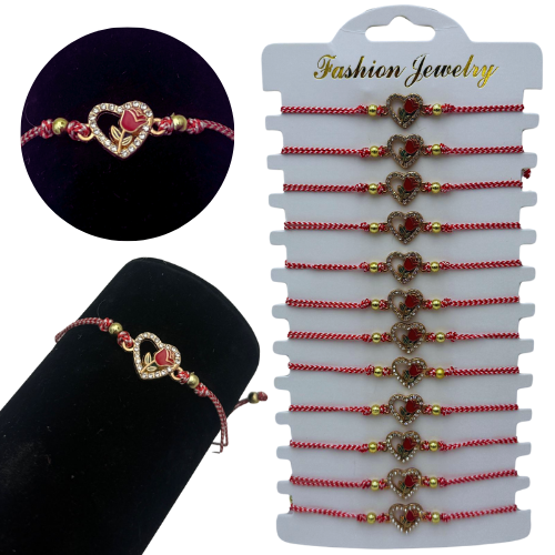 Set12 Bratari Martisor Inimioara cu o floricica, cu margele, snur reglabil  [2]
