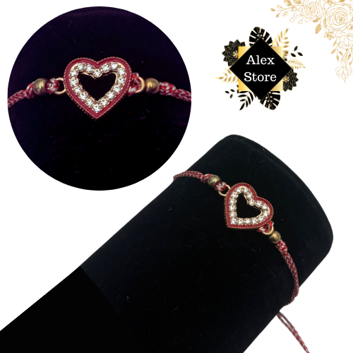 Set12 Bratari Martisor Inimioara cu pietricele, cu margele, snur reglabil  [4]