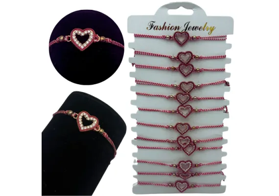 Set12 Bratari Martisor Inimioara cu pietricele, cu margele, snur reglabil  [1]