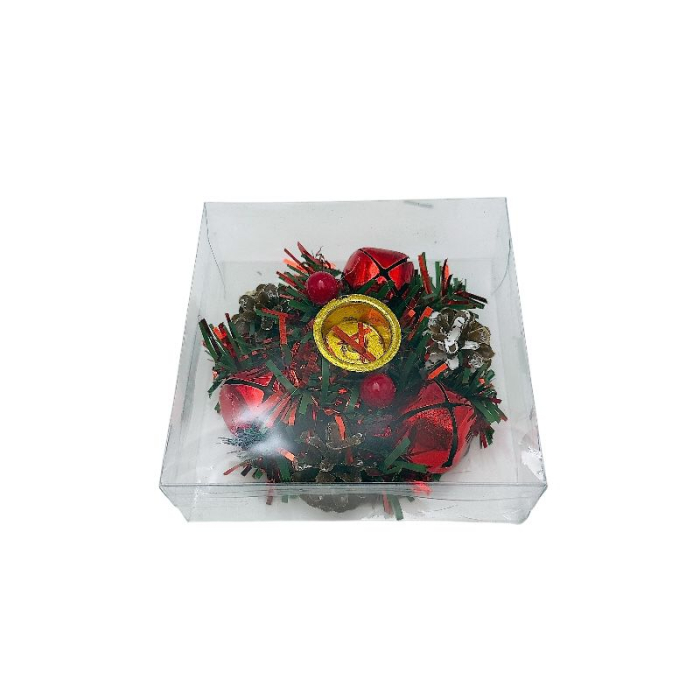 Suport rotund pentru lumanare cu clopotei si conuri – tip coronita, ideal pentru masa/semineu, compatibil tealight, 10.5x10.5x3.5cm [1]