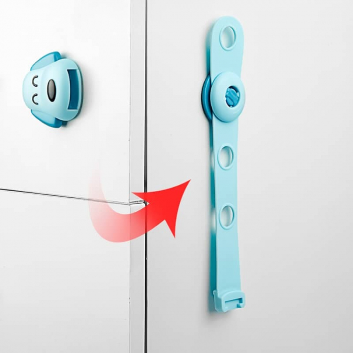 Siguranta pentru Usi Copii, , Sistem de Blocare Sertare, Dulap, Frigider, Adeziv, cu Sistem de Inchidere Dublu, Model Catelus, Albastru [6]