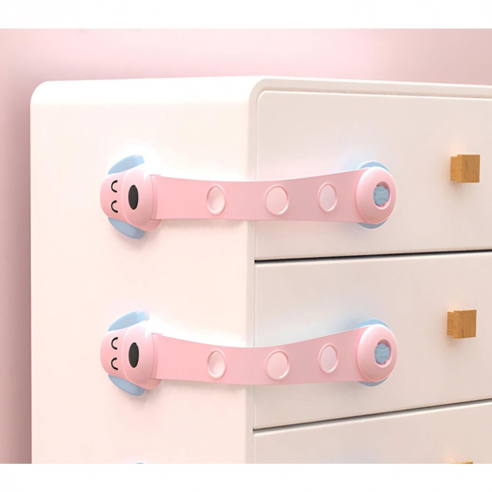 Siguranta pentru Usi Copii, , Sistem de Blocare Sertare, Dulap, Frigider, Adeziv, cu Sistem de Inchidere Dublu, Model Catelus, Roz [3]