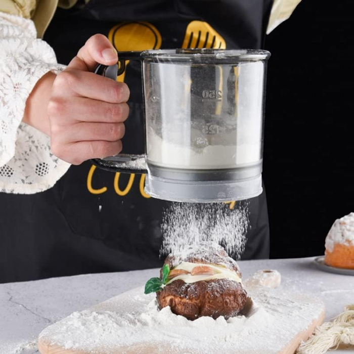 Sita Cernator Manual de Faina Portabila, , din Plastic, cu Maner, Strat Dublu, 15 x 12 x 11 cm, Transparent Gri Inchis [3]