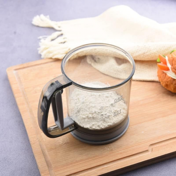 Sita Cernator Manual de Faina Portabila, , din Plastic, cu Maner, Strat Dublu, 15 x 12 x 11 cm, Transparent Gri Inchis [2]