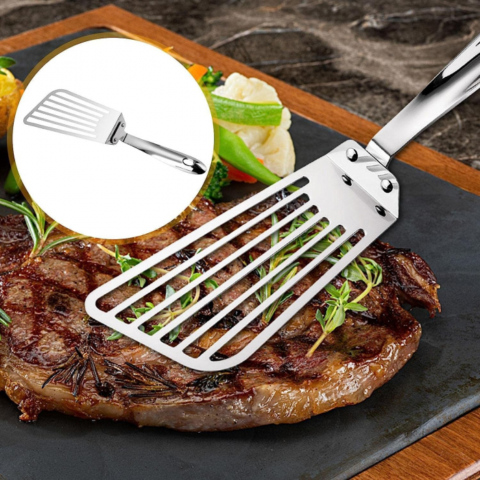 Spatula flexibila , Fish Turner, din otel, durabila, cu margini subtiri pentru taiere, pentru carne, oua, peste, multifunctionala, argintiu [2]