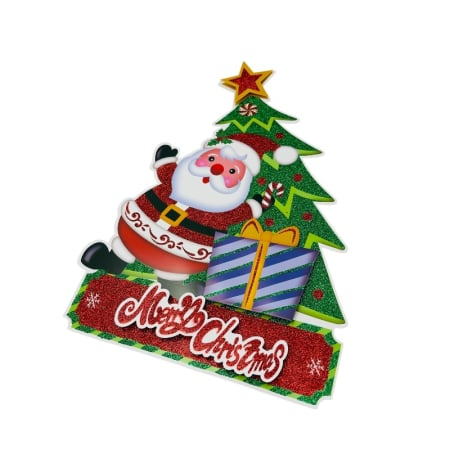 Sticker decorativ Craciun brad 3D cu Mos Craciun si cadou 40x28 cm [2]