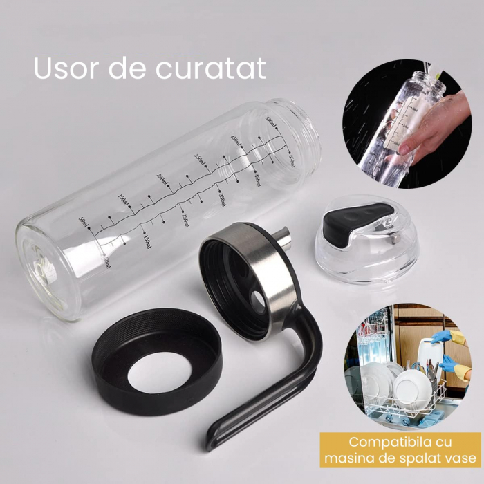 Sticla de ulei etansa cu deschidere inchidere, , Dispenser de ulei de bucatarie, Sos de soia, Otet, 500 ml, Transparent [3]
