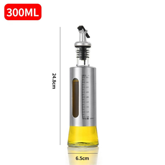 Sticla de ulei, , Sticla de Ulei din Otel Inoxidabil, Sticla pentru Lichide de Bucatarie, Sticla pentru Lichide de Gatit, 24.8 x 6.5 cm, volum 300 ml, Gri Transparent [2]