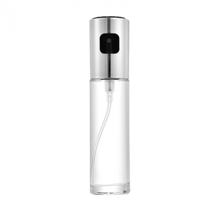 Sticla Pulverizator pentru Bucatariei, , Spray pentru Gratar, din Sticla cu Capac din Inox, 18 x 4.2 cm, volum 100 ml, Trasnparenta cu Capac Gri [1]