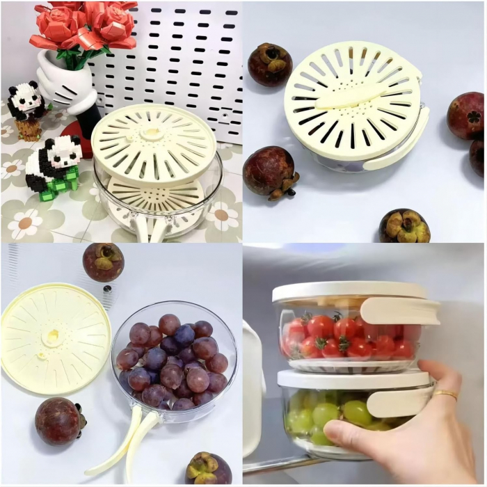 Strecuratoare 2 in 1 pentru Fructe si Legume, , Cos de Scurgere si Cutie de Depozitare, 15.5 x 8.3 cm, din PP, cu Maner si Capac, Alb [9]