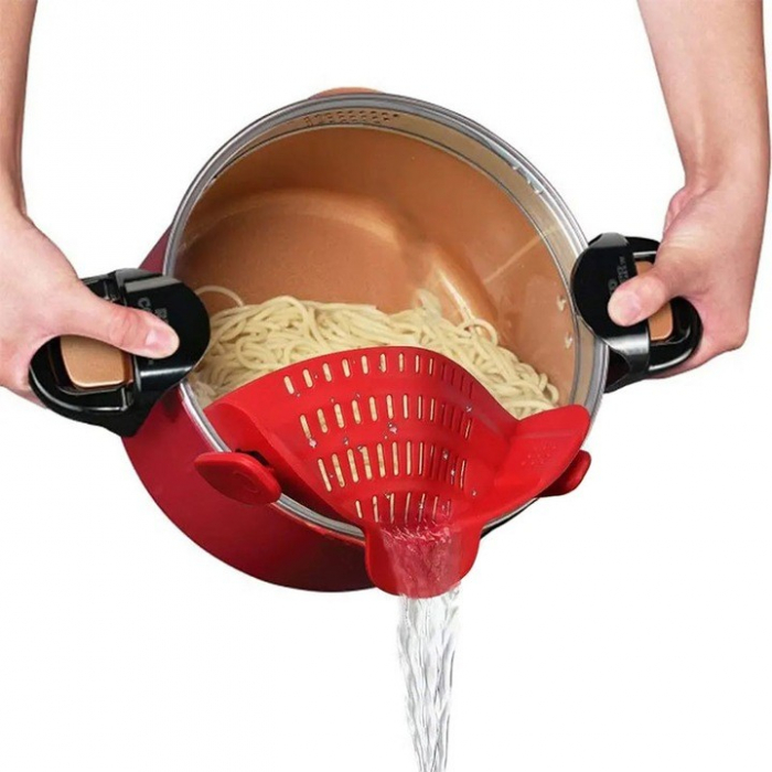 Strecurator Filtru pentru Vase, , din Silicon Rezistent la Temperaturi Inalte, Universal, Paste, Legume, Fructe, 23x12.5x6.7 cm Rosu [2]