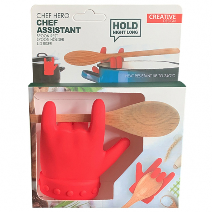 Suport Capac Anti- Varsare, Suport Lingura pentru Oala, , Model in Forma de Deget, din Silicon, Rosu [2]