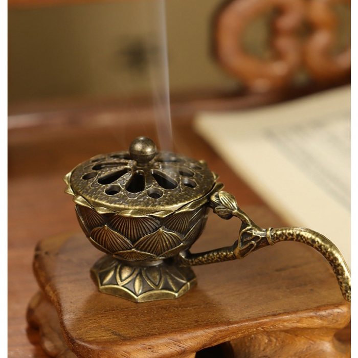 Suport de Tamaiat, , din Aliaj de Zinc, Model Lotus, Ignifug, 9.7 x 4.8 x 4.7 cm, Bronz [3]