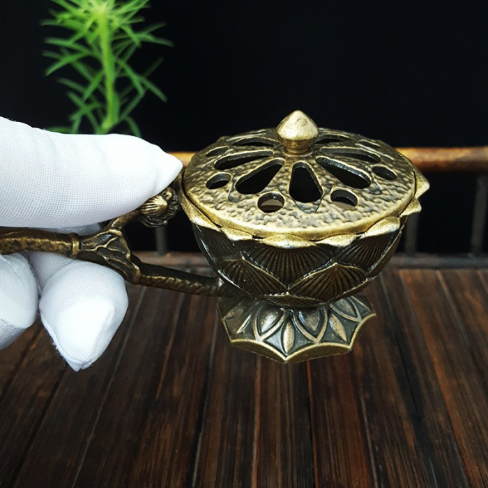 Suport de Tamaiat, , din Aliaj de Zinc, Model Lotus, Ignifug, 9.7 x 4.8 x 4.7 cm, Bronz [5]