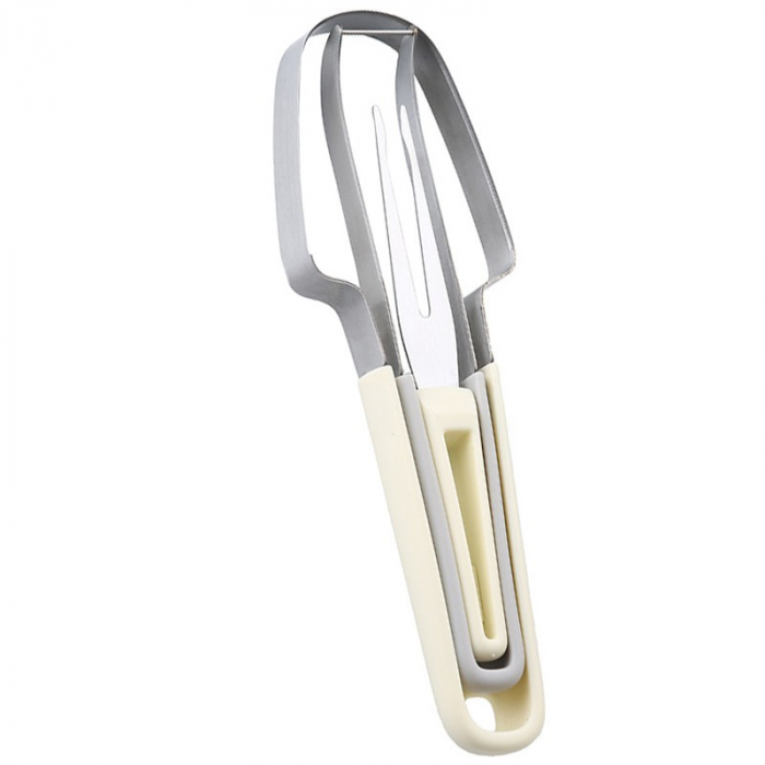 Taietor Decojitor pentru Pepene, , pentru Legume si Fructe, Multifunctional, Set din 3 Parti, Otel Inoxidabil si Plastic PP, 22.5 x 7 cm Galben [1]