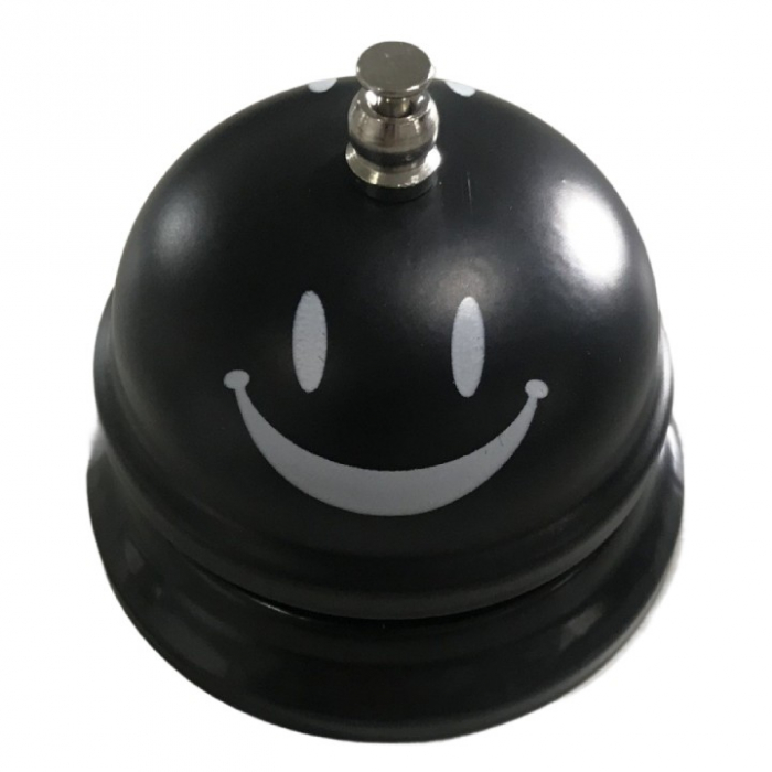 Clopotel Metalic Multifunctional, , Negru cu Imprimeu Smiley Face, 7.5x7.5x6.5 cm, Receptie, Restaurant, Cafenele [1]