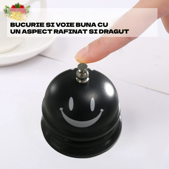 Clopotel Metalic Multifunctional, , Negru cu Imprimeu Smiley Face, 7.5x7.5x6.5 cm, Receptie, Restaurant, Cafenele [3]