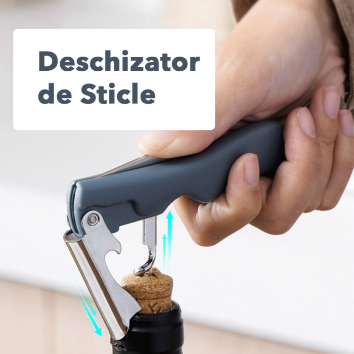 Tirbuson de Sticle 4 in 1, , Desfacator de Sticle Multifunctional, din Inox cu Maner Anti Alunecare, 13.5 x 4 cm Albastru [4]