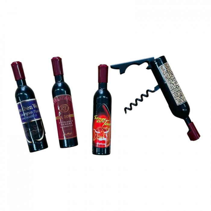 Tirbuson forma sticla de vin 12cm – desfacator creativ si compact, model combinat, ideal pentru cadouri si accesorii bar,  [2]