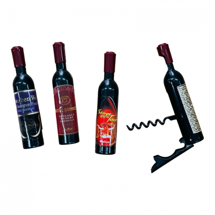 Tirbuson forma sticla de vin 12cm – desfacator creativ si compact, model combinat, ideal pentru cadouri si accesorii bar,  [3]