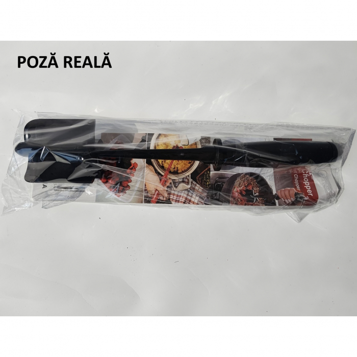 Tocator de Carne Manual, , cu Lama pentru Tocarea si Amestecarea Carnii, 28x6cm, cu 5 Lame Curbate, Rezistent la Caldura, Multifunctional, Plastic Rezistent, Negru [9]