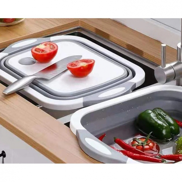 Tocator Multifunctional, , 2 in 1, cu Cos pentru Spalat si Scurgere Alimente, 480 g, Pliabila, Gri [5]