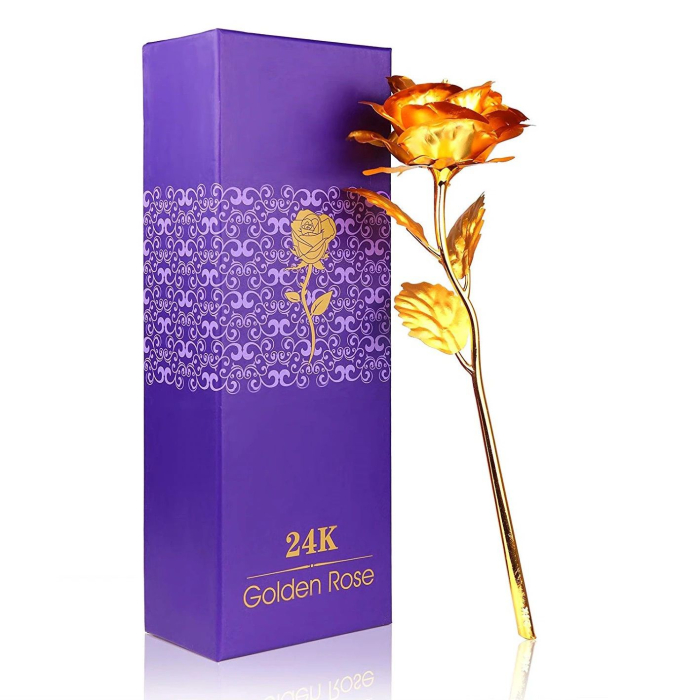 Trandafir decorativ auriu in cutie eleganta, cadou premium cu punguta inclusa [3]
