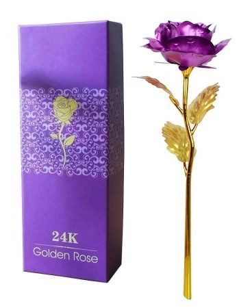 Trandafir decorativ mov in cutie eleganta, cadou premium cu punguta inclusa [2]