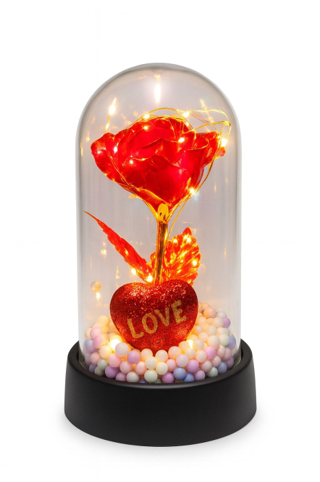 Trandafir Etern in Cupola 15 cm Lumini LED – Plastic Baterii Incluse Decor Romantic [3]