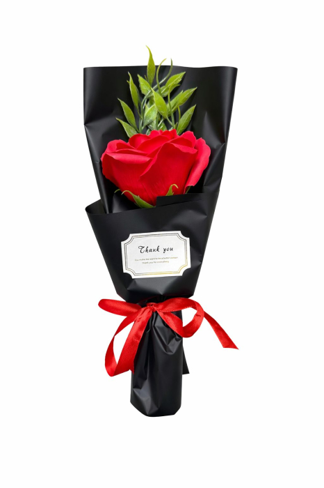 Trandafir Spuma Rosu in Cutie Decorativa Neagra Transparenta 26cm [2]