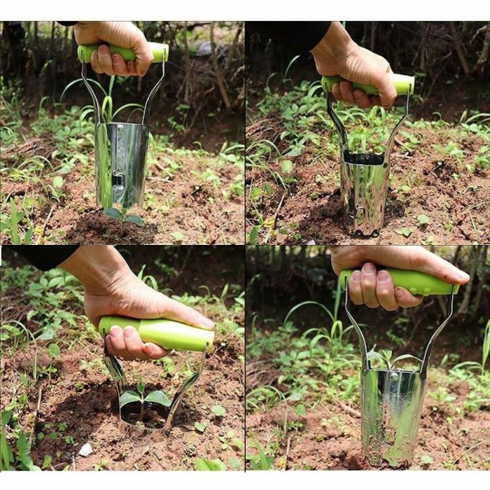 Transplantator Agricol Cilindric, , din Otel si Plastic, 6 cm Diametru, cu Maner Flexibil, 23 x 6 x 13 cm, Verde [4]