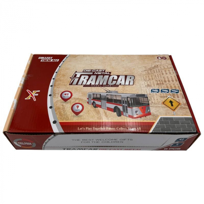 Troleibuz de jucarie cu sunete si lumini 18.5 cm – model colorat realist pentru copii pasionati de mijloace de transport,  [5]