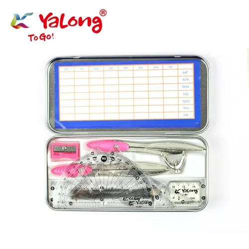 Trusa geometrie Yalong 8 piese in cutie metalica – set complet pentru scoala si activitati tehnice,  [3]