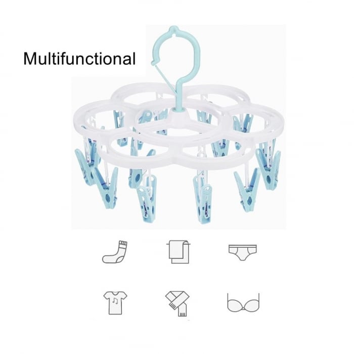 Uscator de Rufe Suspendat , cu 16 Carlige, Rotire 360 Grade, Mateiral Plastic, Usor de Depozitat, Multifunctional, 26 x 21 cm, Albastru [3]