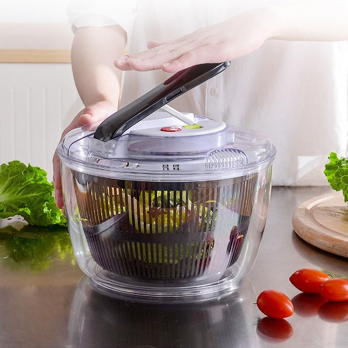 Uscator Manual pentru Salata si Verdeturi, , Plastic, 20x20x25 cm, Capacitate 5L, Negru [9]