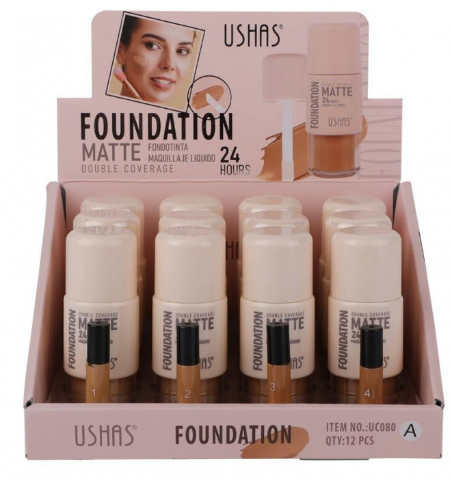 USHAS Foundation Matte Double Coverage 24H – Fond de Ten Matifiant cu Acoperire Dublă și Rezistență de 24 de Ore, 18g  [3]