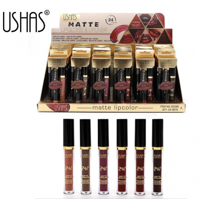 USHAS Matte Lip Color Lip Gloss & Lipliner – Ruj Mat cu Gloss și Creion pentru Contur Perfect, 2in1  [3]