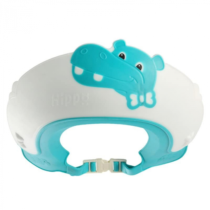 Viziera de Protectie Baie Pentru Copii, Fippy, Model Hipopotam, Dimensiune ajustabila, Durabil, Usor de curatat, Impotriva Samponului, pentru Ochi si Urechi, TPE+PP, 22x21 cm, Albastru [1]