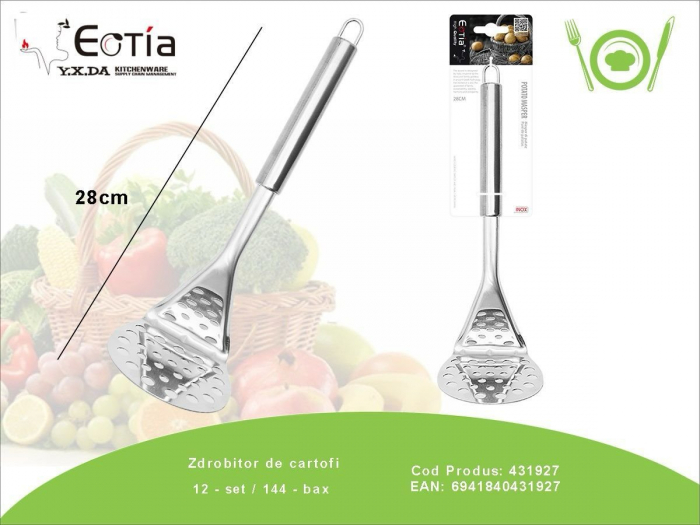 Zdrobitor de cartofi 28 cm din inox – Presa manuala rezistenta pentru piure, legume si fructe fierte,  [2]