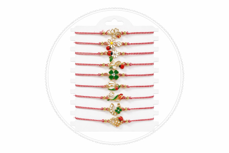 Set 12 Bratari Martisor cu Simboluri Primavara Aurii, Snur Rosu Reglabil, 20x11 cm [1]