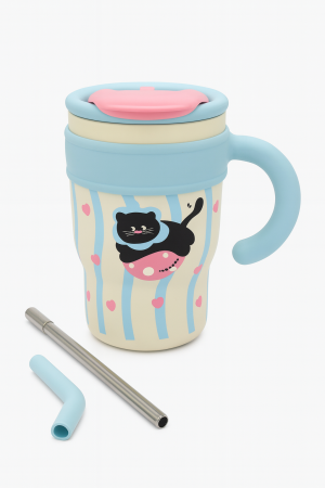 Cana Termo 700ml cu Maner si Pai Metalic – Model Pisicuta, Hot & Cold [1]