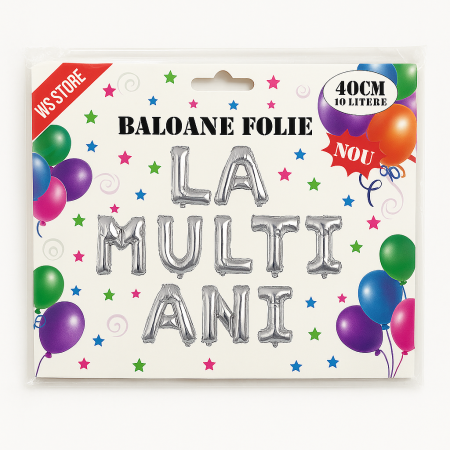 Set baloane folie LA MULTI ANI, argintiu, 40 cm, 10 litere, decor aniversar [1]