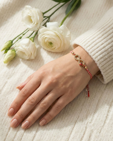 Set 12 Martisoare Bratari Infinit cu Buburuza Auriu Strasuri Reglabile [2]