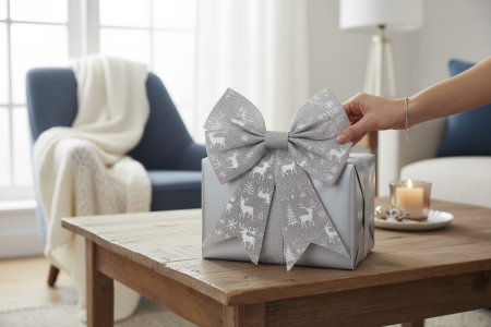 Fundita Decorativa Craciun Argintie XL – Glitter si Model Ren Elegant [1]