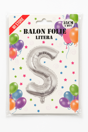 Balon folie litera S argintiu, 35 cm, decor aniversar si petreceri, 1 buc [1]